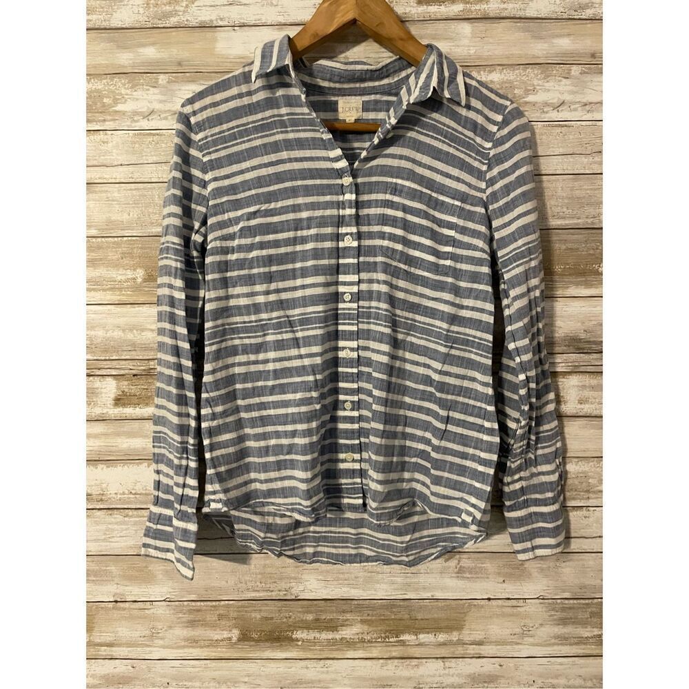 J. Crew Button Down Collared Striped Shirt Women Size Medium Long Sleeve​